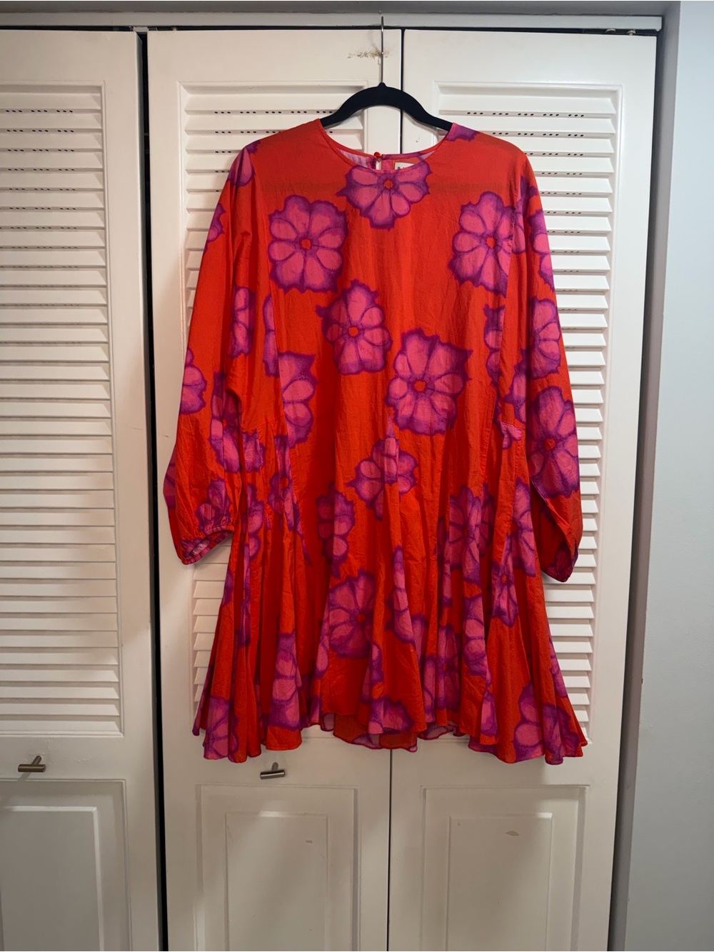 RHODE Red Mini Dress with Purple Floral Print